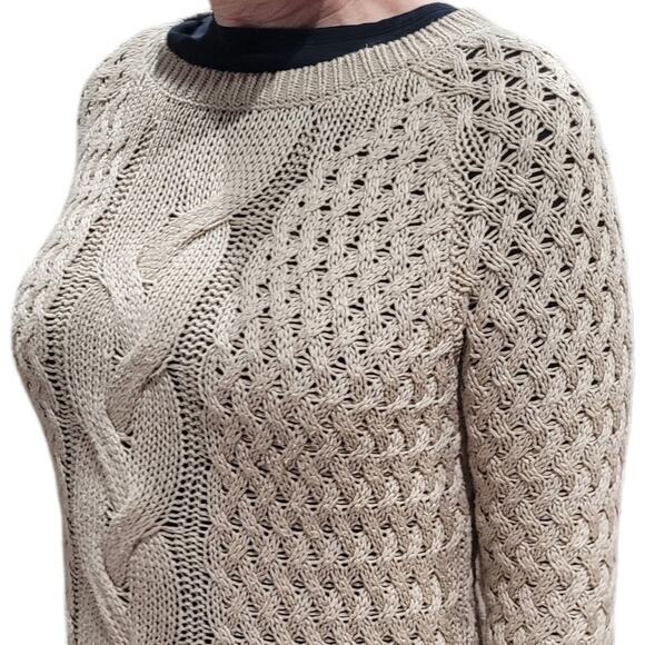 Cyrus Tan Fisherman Cable Knit Sweater Sz M Neutral Cozy Capsule Layering Warm - Picture 3 of 10